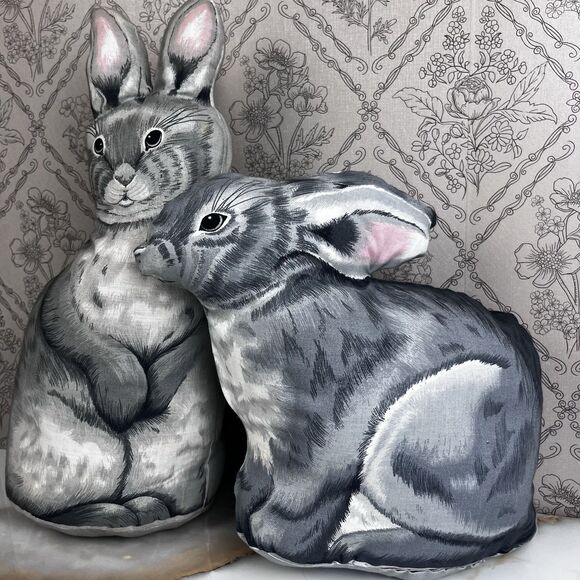 Vintage Rabbit Bunny Conejo Plush Pillows Set of 2 Cottagecore Decor - Picture 13 of 13